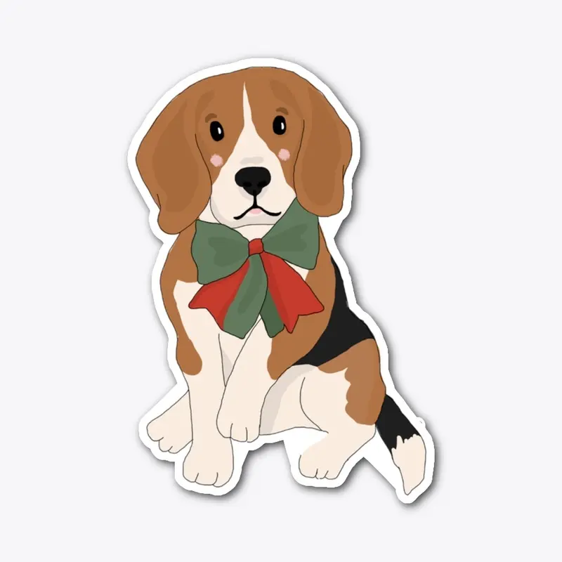 Christmas Beagle wearing a bow