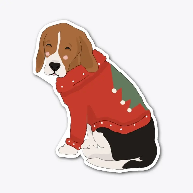 Christmas Beagle wearing an ugly sweater