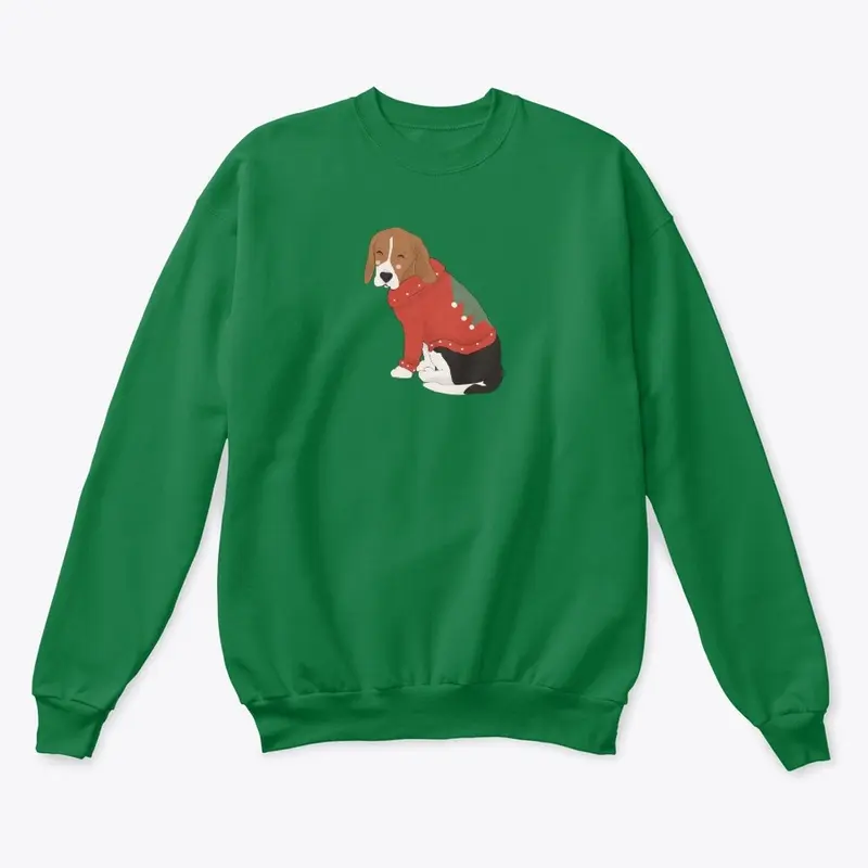 Christmas Beagle wearing an ugly sweater